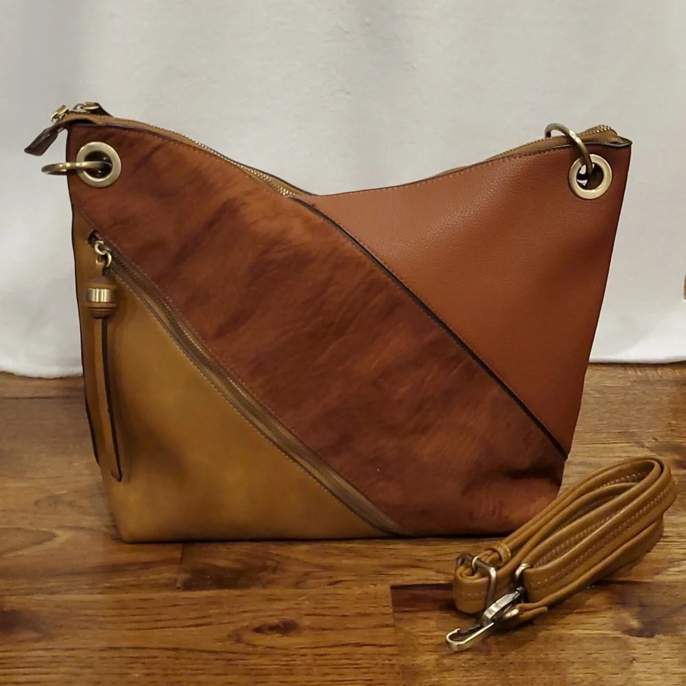 Womens Anthropologie leather neutral colors hobo/shoulder bag